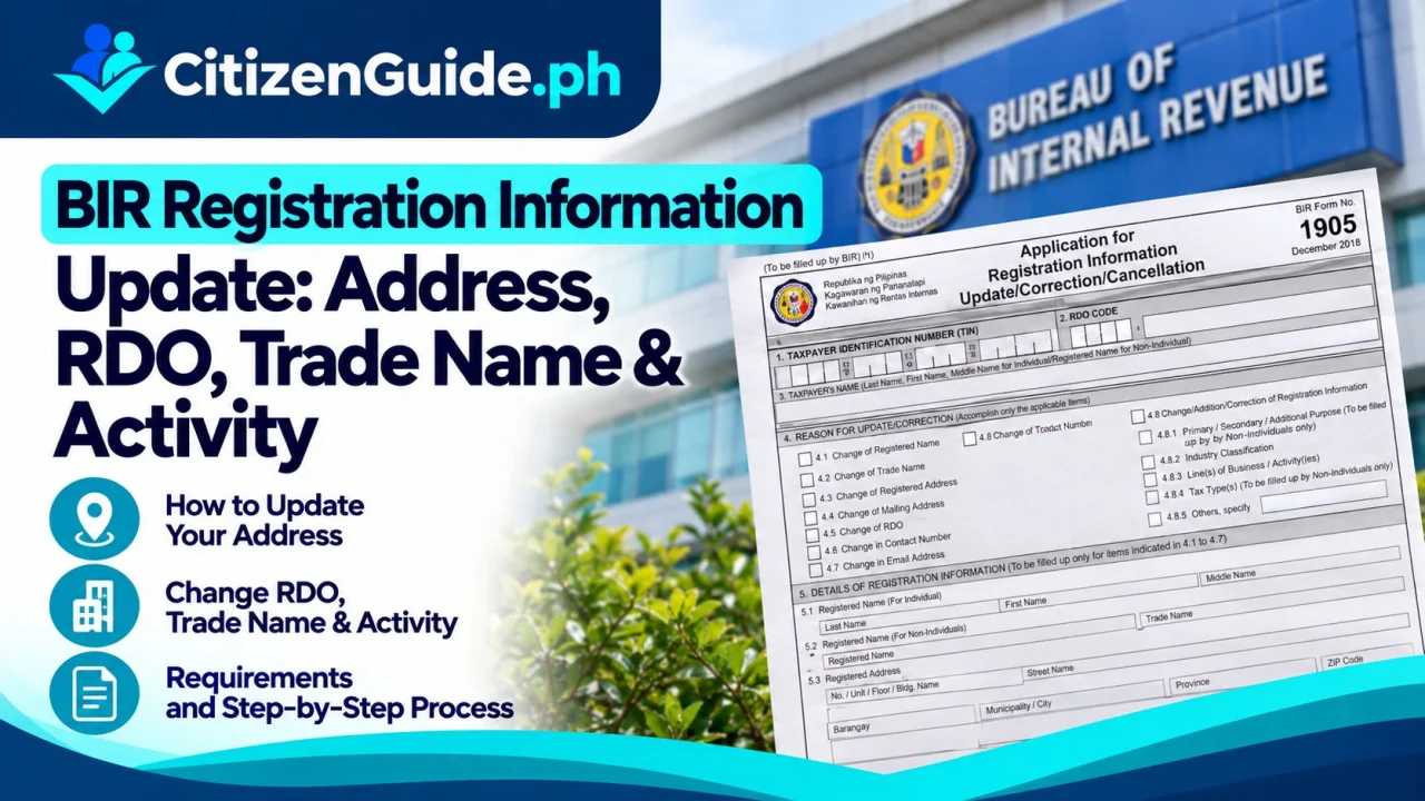 BIR Registration Information Update: Address, RDO, Trade Name & Activity guide cover