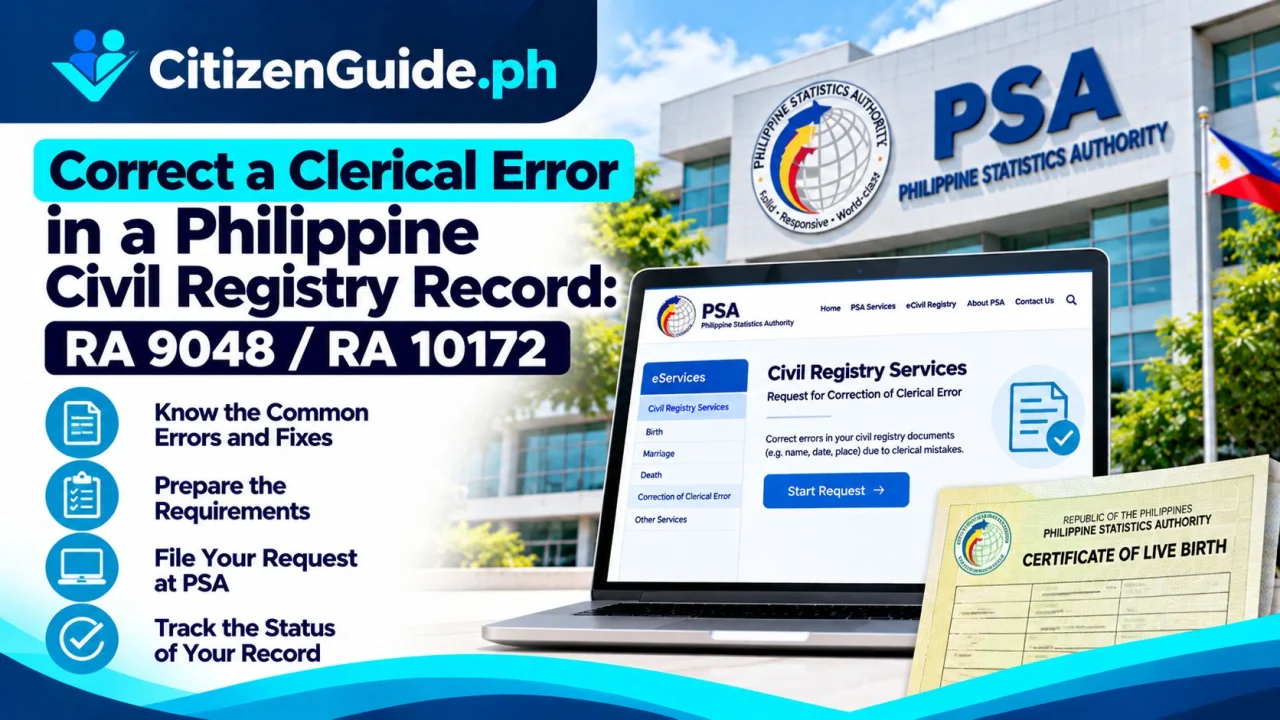 Correct a Clerical Error in a Philippine Civil Registry Record: RA 9048 / RA 10172 guide cover