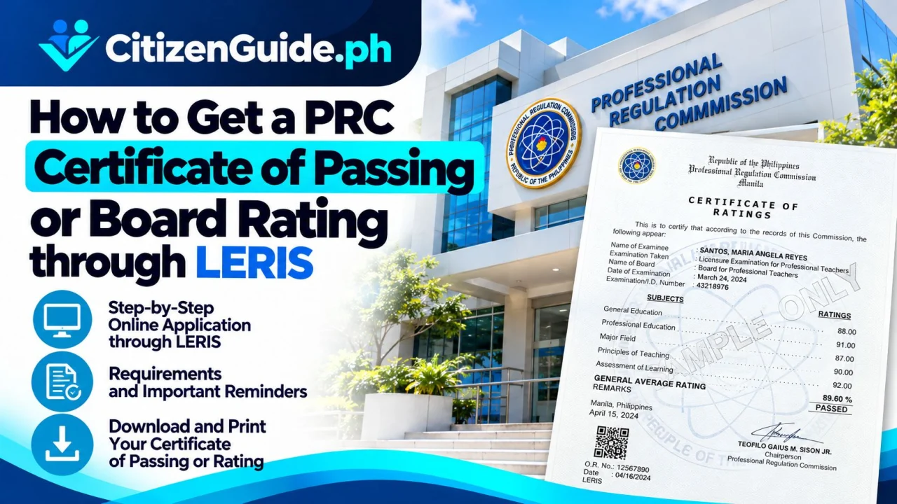 How to Get a PRC Certificate of Passing or Board Rating through LERIS guide cover